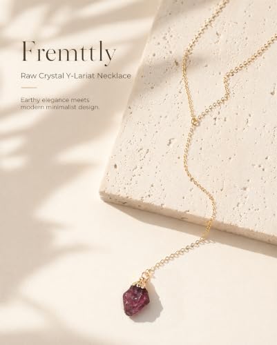 Lariat Necklace for Women Dainty Gold Long Crystal Drop Y-Shaped Necklace | 14k Gold Plated Crystal Drop Necklace Trendy Non Tarnish Simple Gold Jewelry For Wedding, Prom, Daily - color: Ruby