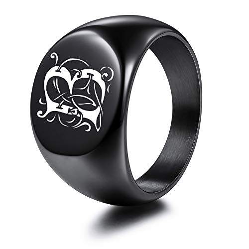 MeMeDIY Personalized Engraved Initial Monogram Oval Signet Ring for Men Women Customize Stainless Steel Letter Rings Valentine's Day Gift Jewelry, Bundle with Ring Size Adjusters - color: B2: Black - Initial