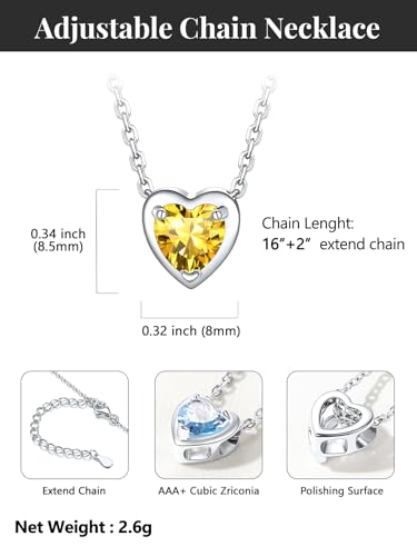 Silvora Heart/Round Birthstone Necklace for Women, Sparkling Crystal Pendant, Dainty Birth Month Jewelry, Adjustable 16"+2" Chain - color: Silver, style: November Heart