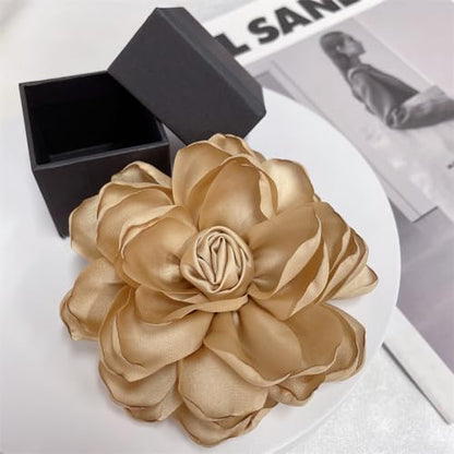 Dainty Fabric Rose Flower Large Brooch Lapel Pins Flower Brooches Pin Classic for Wedding Party Dance Banquet for Women Dress Suit Clothes Accessories Jewelry 100mm - color: Khaki