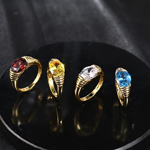 AllenCOCO Gold Ring for Women Trendy Ruby Ring Red Gemstone Chunky Ring 18k Gold Plated Band Ring Signet Statement Ring Size 6