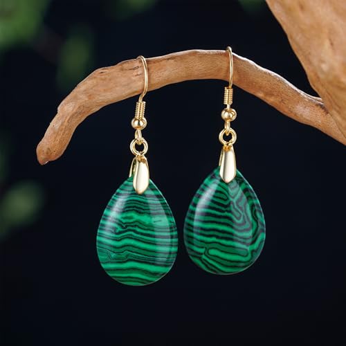 Boho Multiple Style Natural Stone Earrings for Women Unique Healing Gemstone Energy Hypoallergenic Lightweight Dangle Drop Earrings Multiple Styles Earrings Jewelry for Birthday Party Gift - style: Malachite Waterdrop