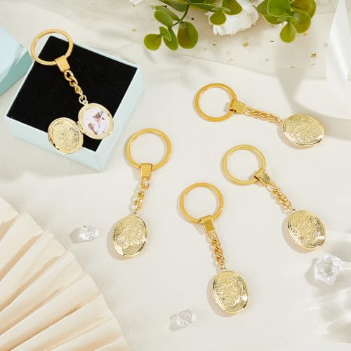 SUPERFINDINGS 5Pcs Locket Keychains Brass Memory Photo Locket Keychain Oval Flower Locket Keychains for Bag Hat Key - color: Golden