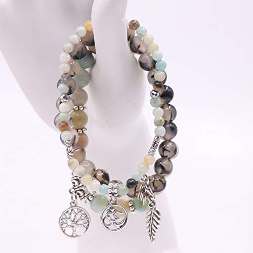 Tree of Life Yoga Healing Stone Bracelets,Multilayer Lotus Chakra Stone Reiki Bracelet Sets,Anxiety Crystal Natural Stone,for Women Stress Relief - style: Amazon Stone+Dragon Stone