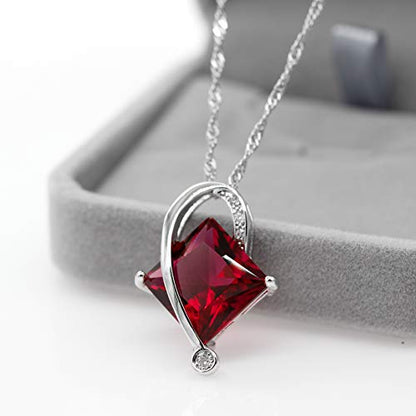 Uloveido Charm Created Topaz Big Square Crystal Necklace Matching Stud Earrings Rings Jewelry Set T295 - color: Red