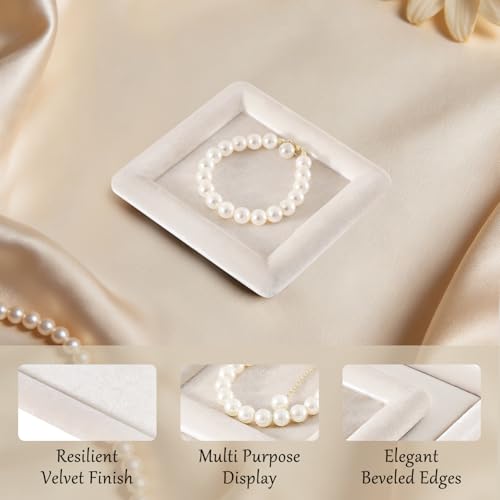 Velvet Jewelry Display Tray for Ring Earrings Necklace Bracelet Flat Tray - color: Beige, size: 5.12 × 5.12 in