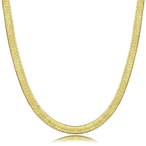 NECOCY 14K Gold Plated Necklaces for Women, Dainty Gold Herringbone Choker Necklace Thin Layered Snake Chain Jewelry for Gifts - color: 3MM 14"-GD Herringbone Necklace