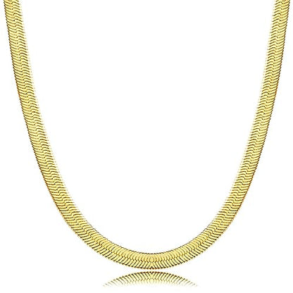 NECOCY 14K Gold Plated Necklaces for Women, Dainty Gold Herringbone Choker Necklace Thin Layered Snake Chain Jewelry for Gifts - color: 3MM 14"-GD Herringbone Necklace