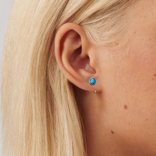 CHIC & ARTSY 925 Sterling Silver Half Hoop Earrings for Women, Dainty Huggie Hoops with Synthetic Opal, Moonstone, CZ & Gemstones, Lightweight Comfort Fit Everyday Elegant Jewelry - color: Opal Blue/Silver