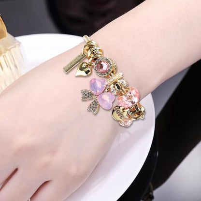 DS Charm Bracelets for teen girls exquisite cute cartoon friendship bracelet Gold Stainless Steel Bangle birthday Gift box Adjustable little girls kids jewelry holiday gifts - style: GOLD-5
