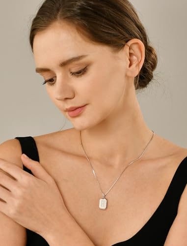 YL Initial Necklace 925 Sterling Silver Square/Round/Heart Letter Pendant A-Z Alphabet Polished Jewelry for Women - color: Letter-T, style: Square Shaped