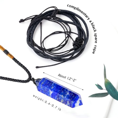 Runyangshi Blue Lapis Lazuli Healing Crystal Pendants, Double Pointed Natural Crystal Quartz Necklace 6 Faceted Chakra Crystal Wand Stone - color: Blue Lapis Lazuli