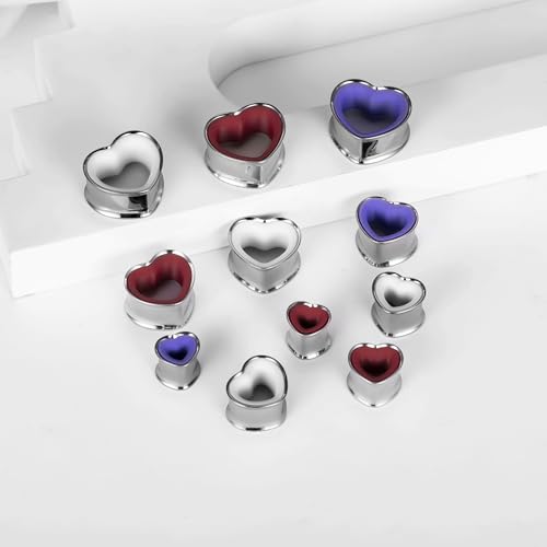 DOEARKO 6PCS Heart Shape Ear Tunnels Plugs Stainless Steel Hollow Double Flared Ear Gauges Tunnels Stretcher Body Piercing Earring Jewelry for Women Men 8mm-19mm - color: 3P-SH, size: 8 mm