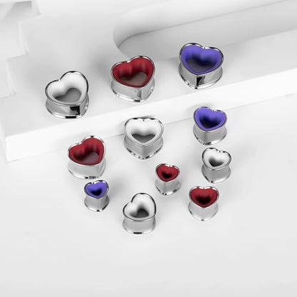 DOEARKO 6PCS Heart Shape Ear Tunnels Plugs Stainless Steel Hollow Double Flared Ear Gauges Tunnels Stretcher Body Piercing Earring Jewelry for Women Men 8mm-19mm - color: 3P-SH, size: 8 mm