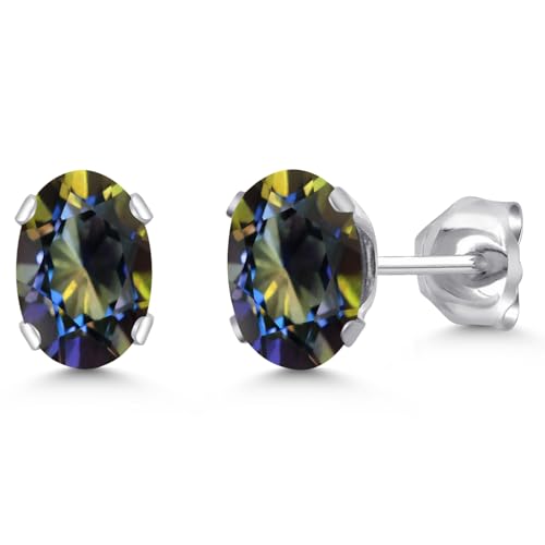 Gem Stone King Oval Gemstone Birthstone Stud Earrings for Women Men | Oval Cut 7X5MM | Fine Jewelry Gifts for Mom Dad Wife Him Her - style: Blue Mystic Topaz