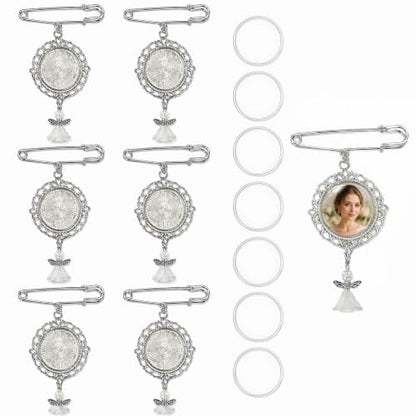 ETZRUNO 6 Sets Memorial Photo Charms for Wedding Bouquet - Blanks Pins Kit with Frame - Custom Picture Pendant for Bridal Bouquet, Funeral, Graduation - Metal Photo Locket Charm