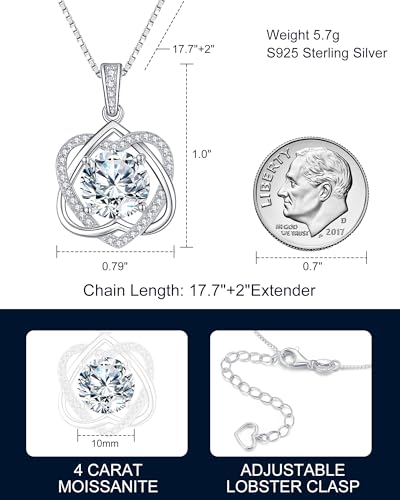 InfinityLove Heart Pendant Necklaces for Women, 2-5 Carat Moissanite Heart Necklace, Anniversary Birthday Christmas Valentine Engagements Mothers Day Jewelry for Wife Her Girlfriend Mom Daughter - color: Silver-4CT