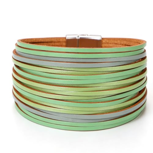 hotoo Leather Wrap Bracelet for Women - color: Blue-green