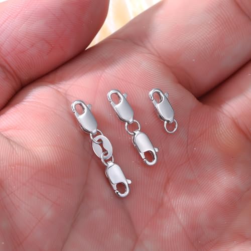 925 Sterling Silver Lobster Clasp for DIY Necklace Bracelet Jewelry Making, Double Spring Clasp with Closed Jump Rings, Necklace Extender Clasp Connector Bracelet Extension (Style 7) - style: Style 7