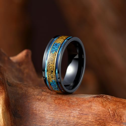 King Will Wood Wedding Band Wood Inlay for Men - color: Blue & Copper & Opal-8mm