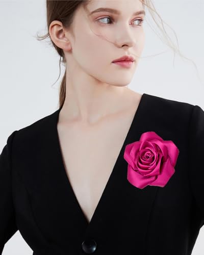 Satin Rose Flower Large Brooch Lapel Pins Handmade Fabric Flower Brooches Pin Classic for Wedding Party Dance Banquet for Women Men Dress Suit Clothes Accessories JewelryGifts 110mm - color: Hot Pink