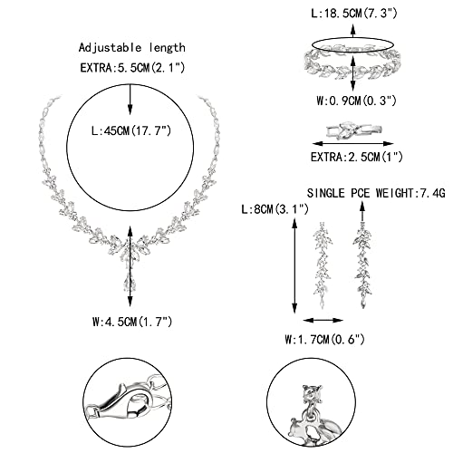 EVER FAITH Marquise Crystal Leaf Bridal Prom Jewelry Set for Women Bride | Rhinestone Wedding Party Necklace Dangle Earrings Tennis Bracelet, for Bridesmaid - color: Clear