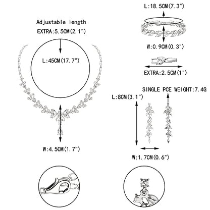 EVER FAITH Marquise Crystal Leaf Bridal Prom Jewelry Set for Women Bride | Rhinestone Wedding Party Necklace Dangle Earrings Tennis Bracelet, for Bridesmaid - color: Clear