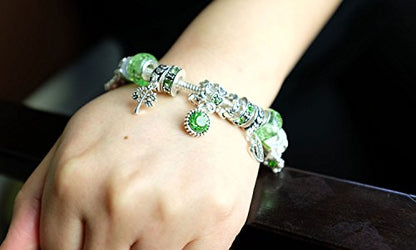 Falari Birthstone Bracelet Multi-Color Charm Beads Silvertone Birthday Gifts for Women - color: 08-August