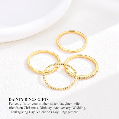 Stackable Rings for Women Dainty 14K Gold Plated Non Tarnish Stacking Rings