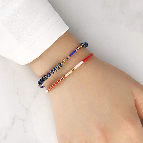 KELITCH Crystal Agate Friendship Bracelet Handmade Seed Beads Adjustable Bracelets for Women - color: Blue 15E
