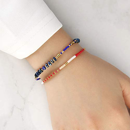 KELITCH Crystal Agate Friendship Bracelet Handmade Seed Beads Adjustable Bracelets for Women - color: Blue 15E