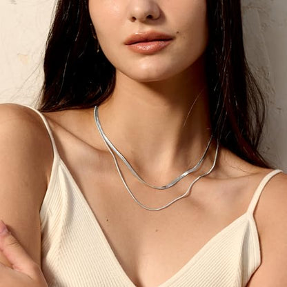 CHESKY 14K Gold/Silver Plated Snake Chain Necklace Herringbone Necklace | Gold Necklace for Women,layered Herringbone Necklace,1.5/3/5MM(W) 14"/16"(L) ,Mothers Day Gifts for Mom,Jewelry - color: silver, style: layered herringbone