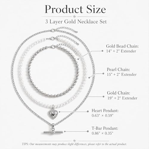 Layered Necklaces for Women Pearl Necklace Stack Gold T Bar Necklace Set Dainty Heart Pendant Jewelry Trendy 2026 Fashion Accessories Gifts - color: A4:3pcs-silver