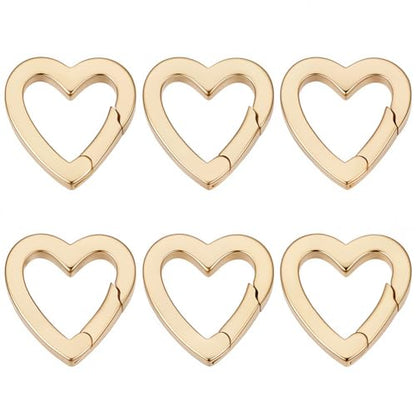 SUNNYCLUE 1 Box 6Pcs Trigger Spring O Ring 18K Gold Plated Brass Heart Shaped Keyrings Mini Small Clip Snap Hooks Clasps Purse Buckles Fastener Rings for Jewelry Making Keychain Handbag DIY Crafts - color: 1 Box 6pcs 18k Gold Plated Heart O Rings 16x16mm