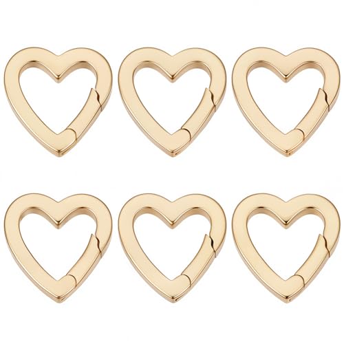 SUNNYCLUE 1 Box 6Pcs Trigger Spring O Ring 18K Gold Plated Brass Heart Shaped Keyrings Mini Small Clip Snap Hooks Clasps Purse Buckles Fastener Rings for Jewelry Making Keychain Handbag DIY Crafts - color: 1 Box 6pcs 18k Gold Plated Heart O Rings 16x16mm