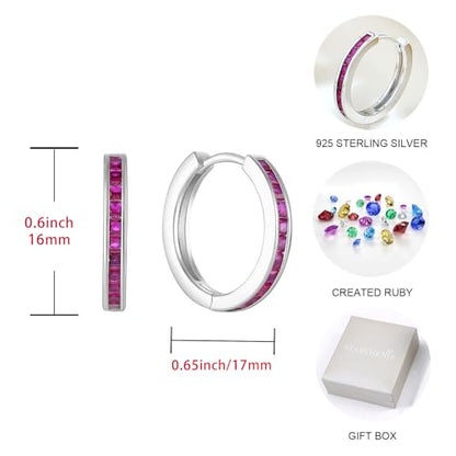 Starchenie Huggie Hoop Earrings for Women 925 Sterling Silver Princess Cut Birthstones Jewelry Gift - color: 07-Ruby-Jul