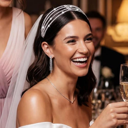 BARTOSI Rhinestone Head Chain Silver Bridal Headpiece Accessories Women | Forehead Wedding Headband Elastic Crystal Hair Band Sparkly Prom Hair Jewelry - color: A-Silver