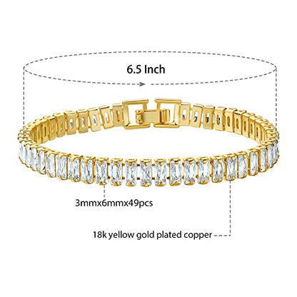 MDFUN 18K Yellow Gold Plated Round Tennis Bracelet for Women – Elegant 5mm Cubic Zirconia Tennis Bracelet – Great Gift for Mom, Wife & Loved Ones Size 6-8.5 inches - style: Rectangle CZ- 6.5 in