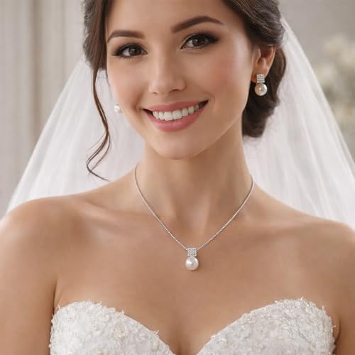 Wedding Jewelry Sets for Brides Bridesmaid Pearl Jewelry Set Fancy Gold Flower Necklace and Earrings Simple Pearl Necklace for Women Bridal Earrings Wedding Accessories Essentials Gifts - color: A7:2pcs-pearl jewelry set