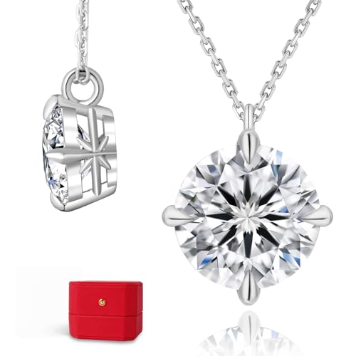 KRKC Moissanite Pendant Necklace for Women, 0.5CT/1CT/2CT/3CT/4CT Lab Created Diamond Solitaire Pendant, VVS1 Clarity D Color, Adjustable 14K White Gold Plated S925 Sterling Silver Chain, Jewelry Gift for Anniversary Valentines Christmas Day - color: Silv