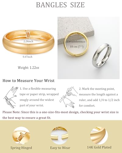 Bangle Bracelets for Women | 14K Gold Plated Trendy Wide Bracelets | Hinged Arm Cuff Bangles Chunky Bracelet for Women - color: Style N-Gold Plated Bangles