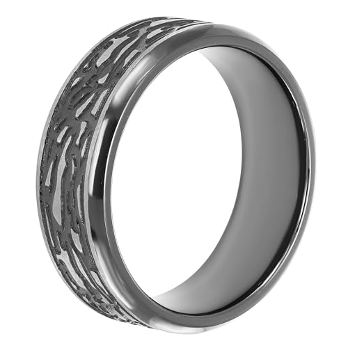 Boston Bay Diamonds Tantalum Comfort Fit Mens Wedding Band or Fashion Ring - 7mm & 8mm - Choice of Style - color: 8mm Black Steel Pattern