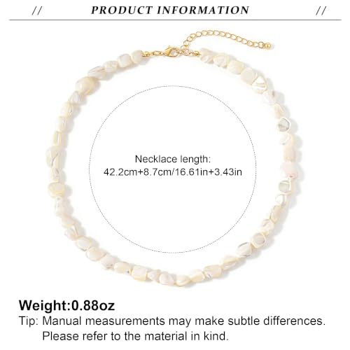 Beach Irregular Colorful Beaded Necklaces for Women Vacation Gifts | Chunky Red Blue White Beaded Choker Necklaces, Beach Boho Vacation Jewelry, Holiday Gifts, Coastal Summer Outfit Accessories - color: Pearl White