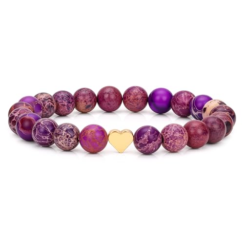 Healing Bracelet For Women Anxiety Beaded Bracelets Jewelry Healing Stone Crystal Bracelet Stress Relief Yoga Beads Chakra Bracelets Gifts For Women pink - color: Heart-Purple Sea Sediment Jasper