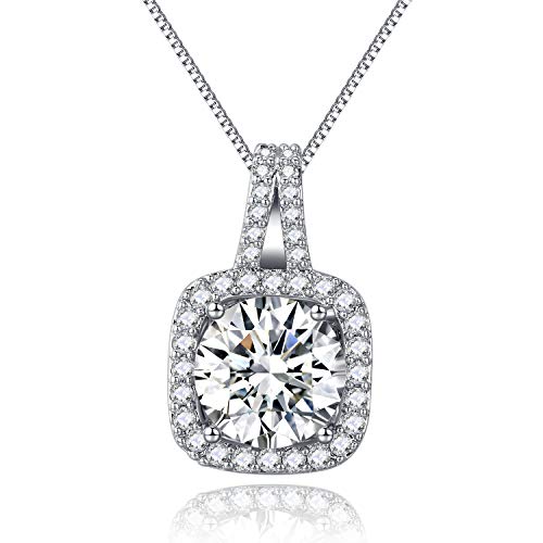 SBLING Platinum Plated Cubic Zirconia/Austrian Crystal Cushion Shape Halo Pendant Necklace/Earrings - color: Moveable pendant-Cubic Zirconia