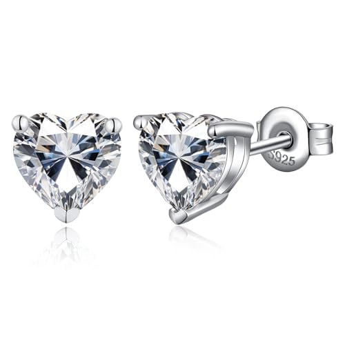 Brilliant Heart-cut/Oval-cut/Trillion-cut/Cushion-cut/Emerald-cut/Marquise-cut Stud, 925 Sterling Silver Cubic Zirconia Stud Earrings for Women Men - style: A-Heart-cut