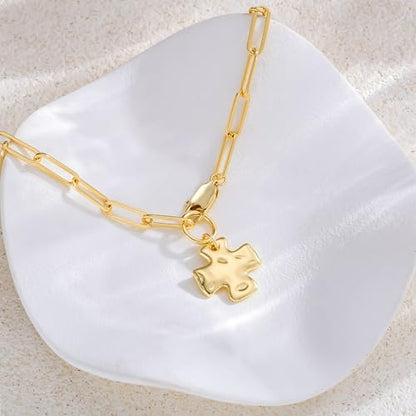 CHESKY Cross Necklace for Women, 14K Gold/Silver Plated Paperclip Necklace | Chunky Cross Necklace, Statement Pendant Charm Necklace, Gold Jewelry for Women, Fashion Accessories - color: Gold
