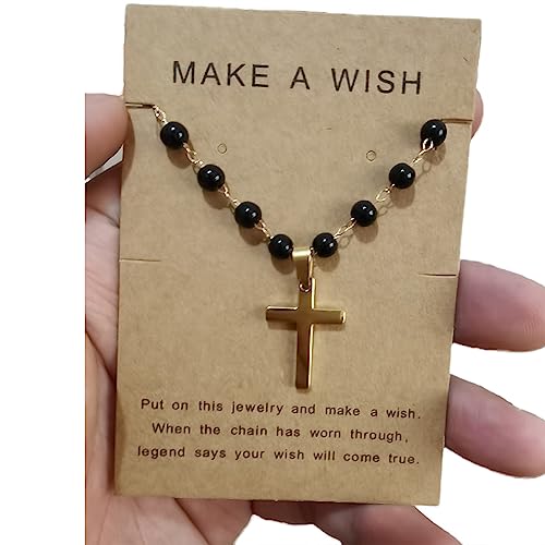 Small Dainty Cross Necklace Pendant Bohemian Turquoise Seed Bead Beaded Necklace Choker for Women Men Faith Jewelry Gift - color: 06 Gold