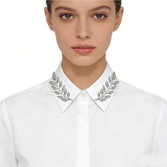 5 Pairs Retro Hollow Pattern Shirt Collar Brooches For Women And Men Gold Plated Triangle & Simple Elegant Double Leaf Collar Pin Brooches Gold Silver Plant Brooch Jewelry - style: Silver leaf