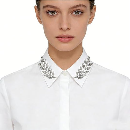 5 Pairs Retro Hollow Pattern Shirt Collar Brooches For Women And Men Gold Plated Triangle & Simple Elegant Double Leaf Collar Pin Brooches Gold Silver Plant Brooch Jewelry - style: Silver leaf